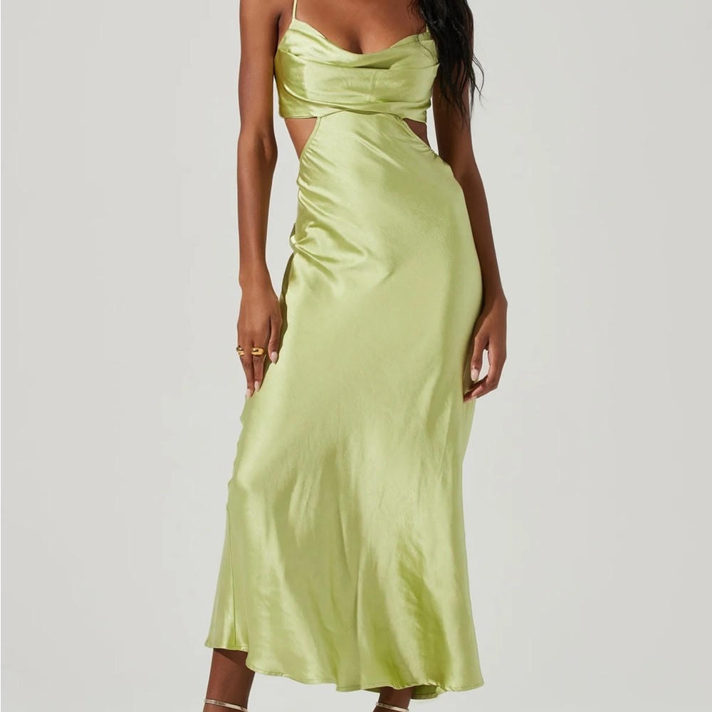 Astr The Label Colette Cutout Satin MIDI Dress Size X-Small